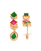 VOJ Gold Plated Green And Red Square Stone Studded Jewellery Set | Grocsy