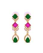 VOJ Gold Plated Green And Red Square Stone Studded Jewellery Set | Grocsy