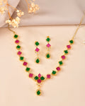 VOJ Gold Plated Green And Red Square Stone Studded Jewellery Set | Grocsy