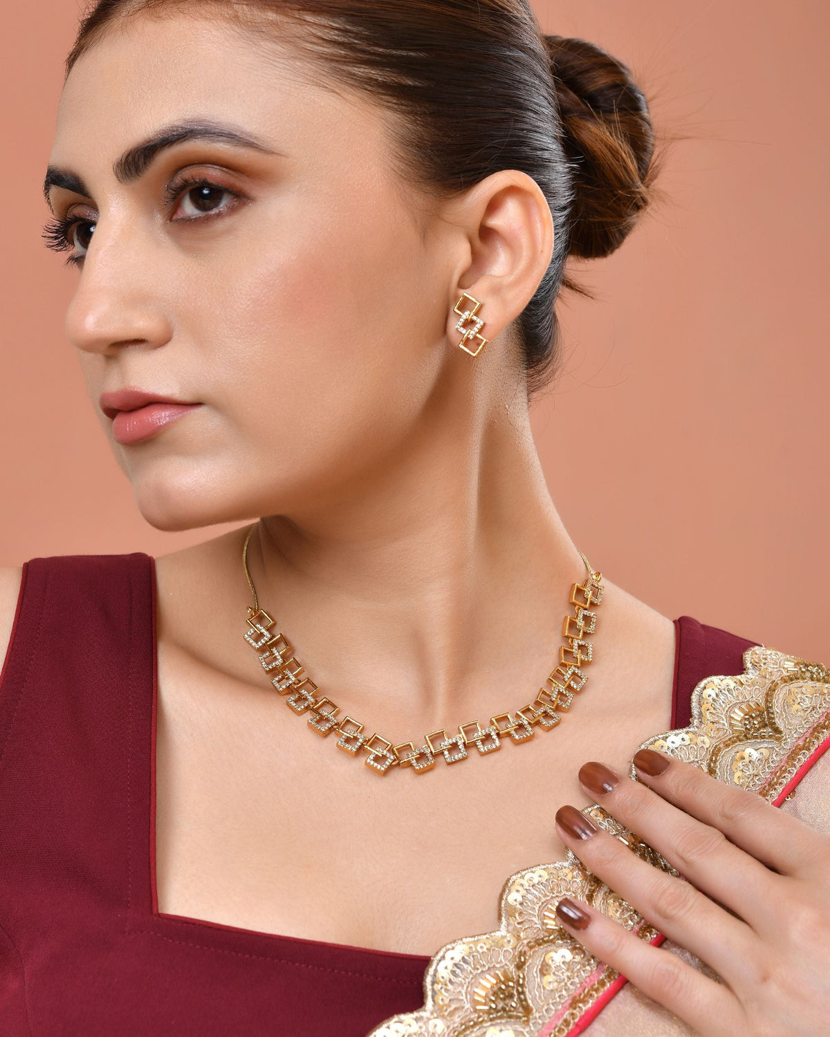 VOJ Gold Plated Geometric Shaped Ad Jewellery Set | Grocsy