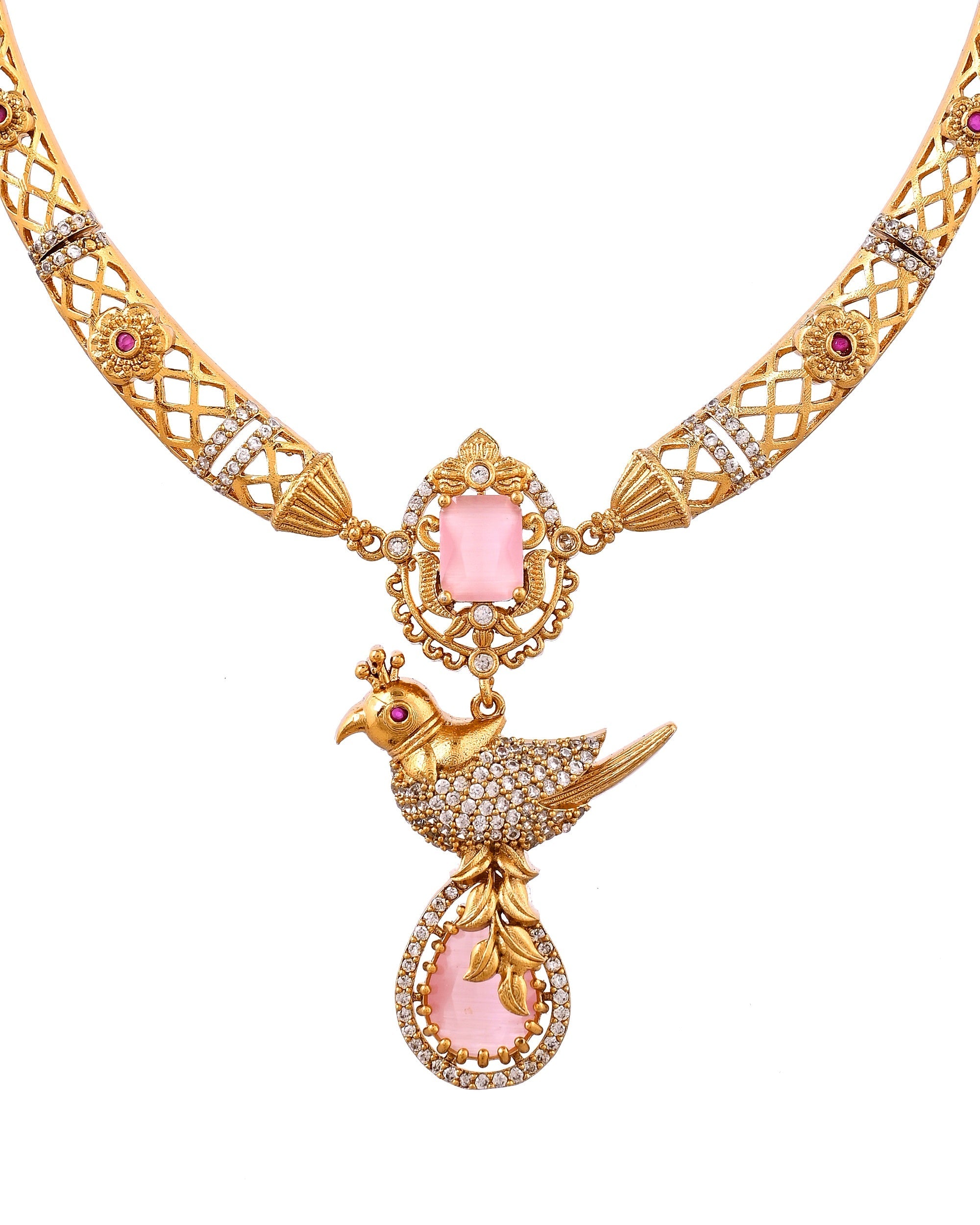 VOJ Gold Plated Bird Shaped Designer Ad Necklace Set | Grocsy