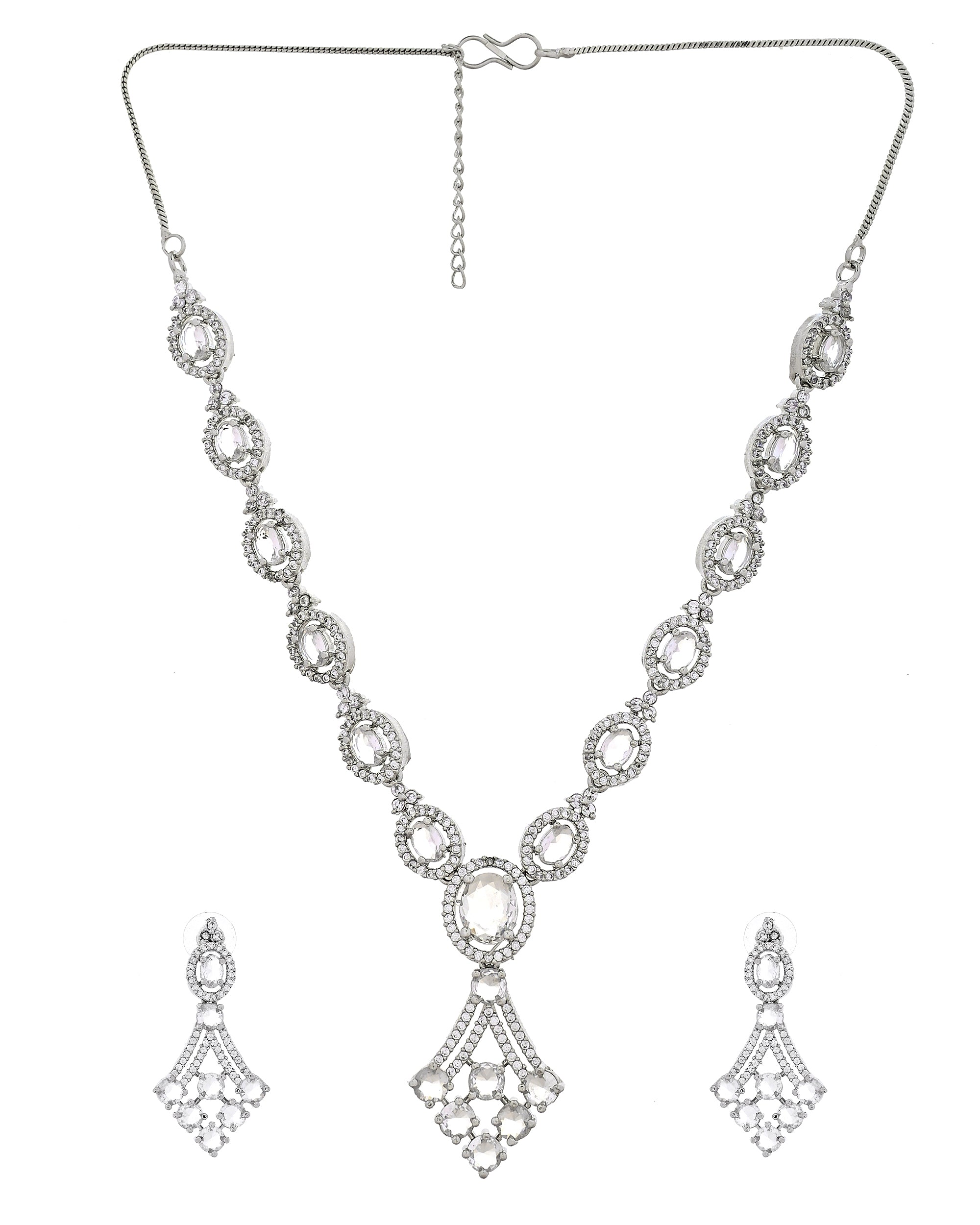 VOJ Silver Plated Ad Stone Studded Necklace Set | Grocsy