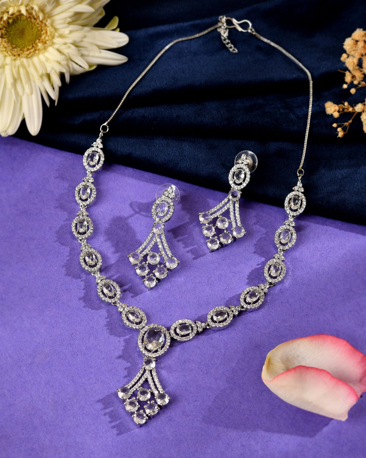 VOJ Silver Plated Ad Stone Studded Necklace Set | Grocsy