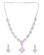 VOJ Silver Plated Baby Pink Ad Stone Studded Necklace Set | Grocsy