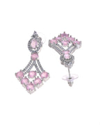 VOJ Silver Plated Baby Pink Ad Stone Studded Necklace Set | Grocsy