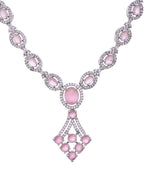 VOJ Silver Plated Baby Pink Ad Stone Studded Necklace Set | Grocsy