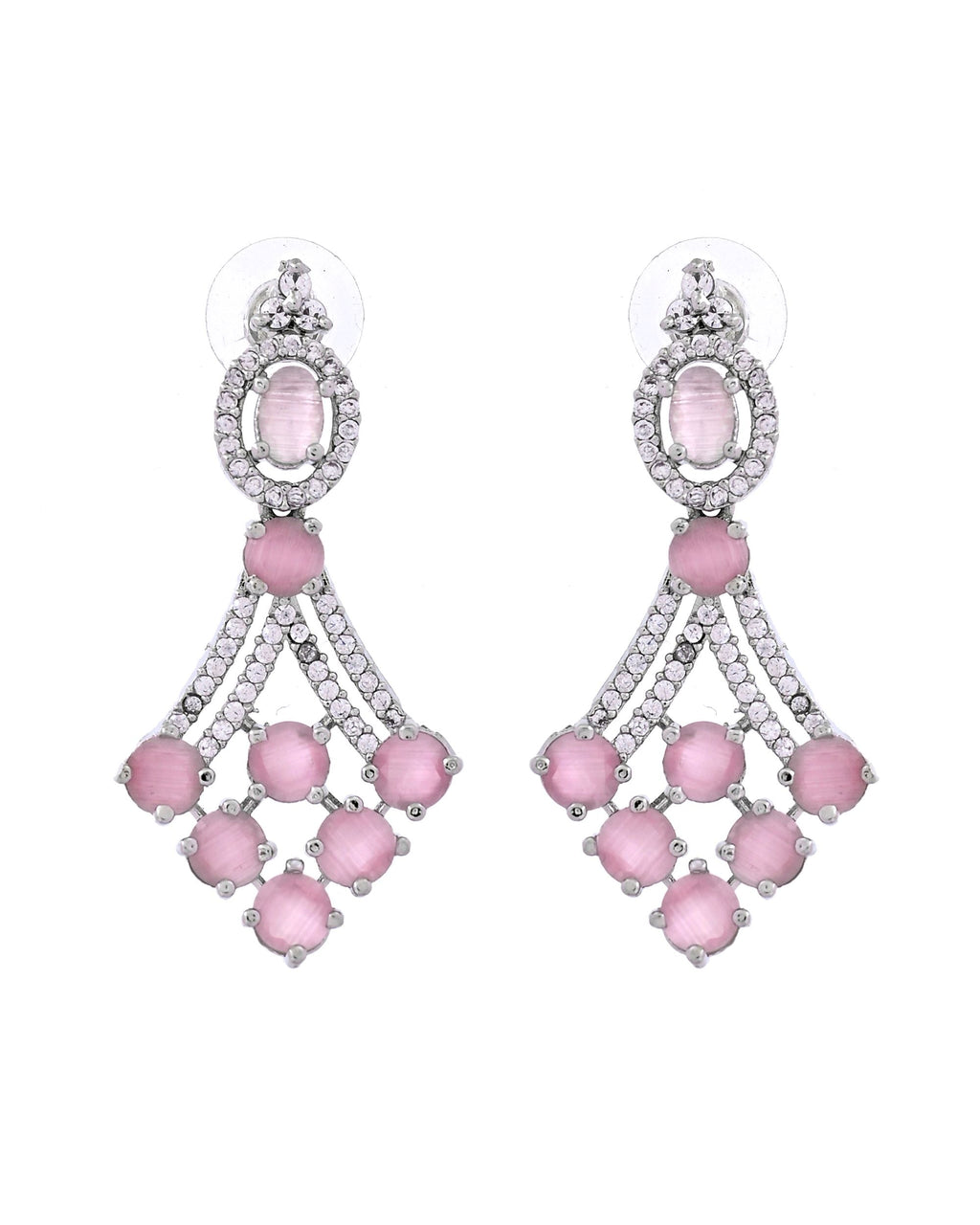 VOJ Silver Plated Baby Pink Ad Stone Studded Necklace Set | Grocsy