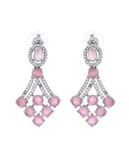 VOJ Silver Plated Baby Pink Ad Stone Studded Necklace Set | Grocsy