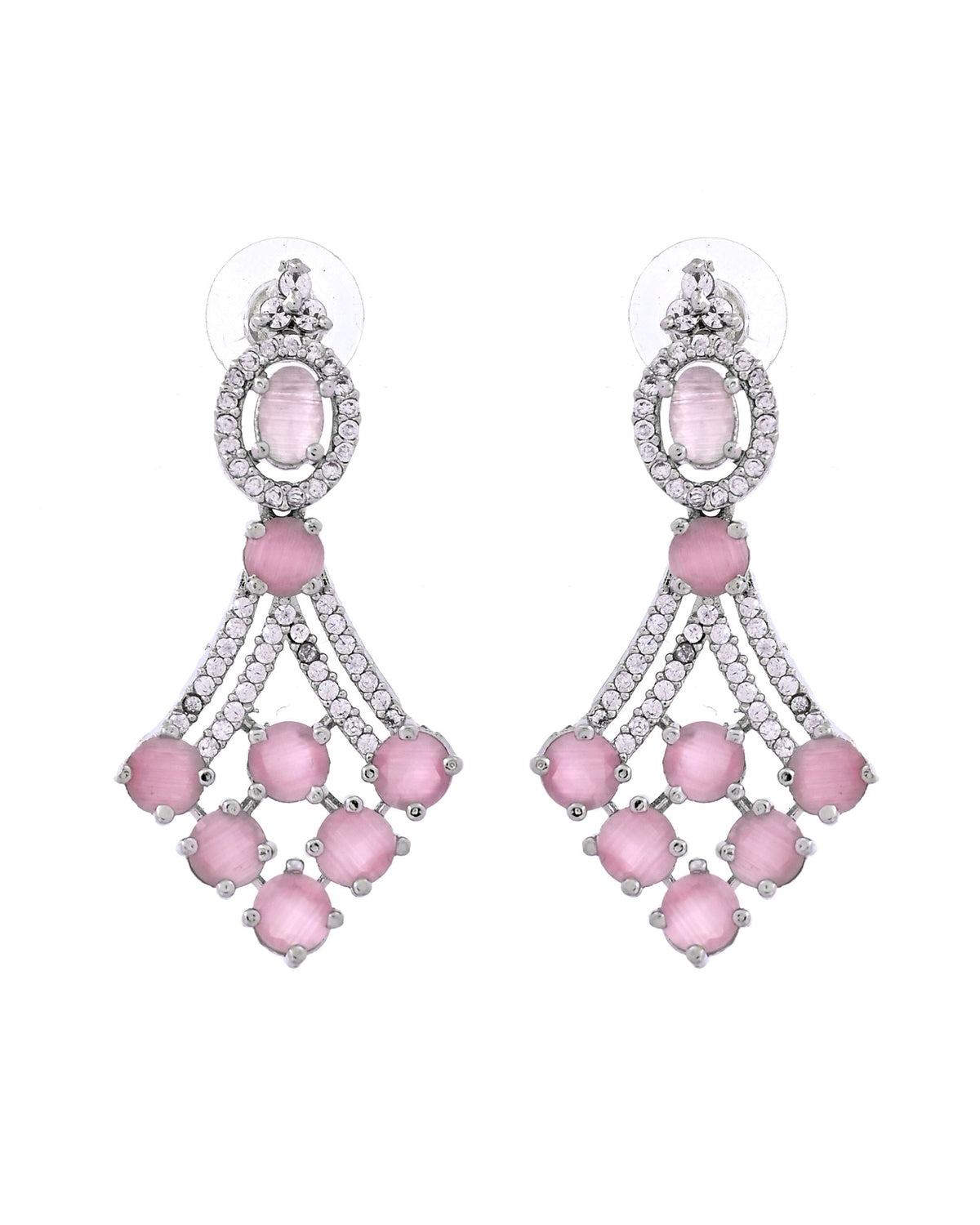 VOJ Silver Plated Baby Pink Ad Stone Studded Necklace Set | Grocsy