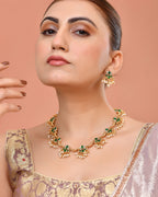 VOJ Gold Tone Green Floral Necklace Set | Grocsy