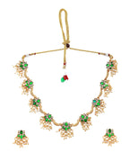 VOJ Gold Tone Green Floral Necklace Set | Grocsy