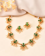 VOJ Gold Tone Green Floral Necklace Set | Grocsy