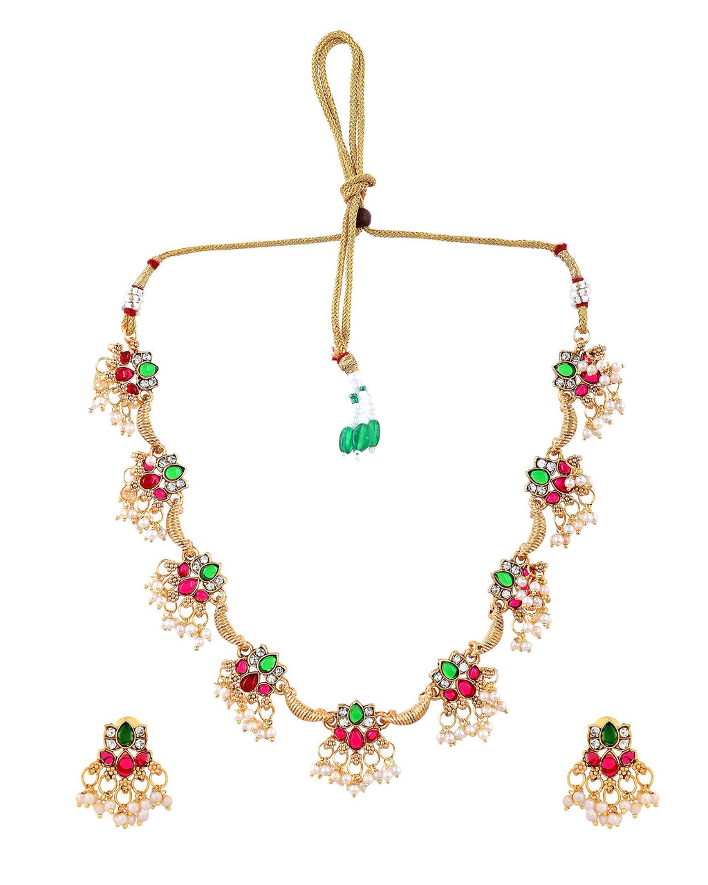 VOJ Gold Tone Multi Colour Floral Necklace Set | Grocsy