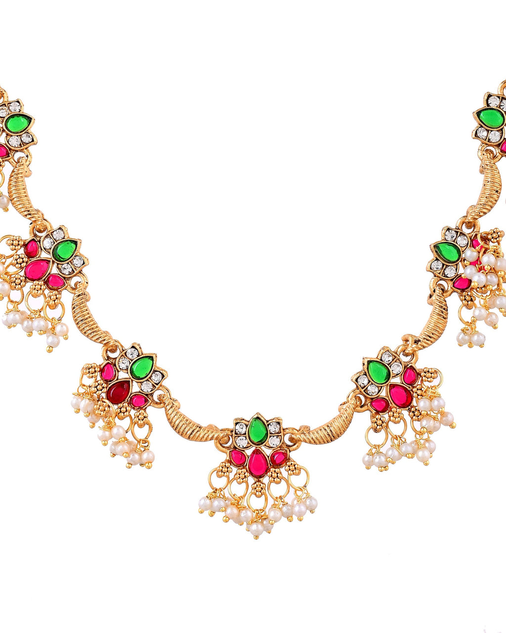 VOJ Gold Tone Multi Colour Floral Necklace Set | Grocsy