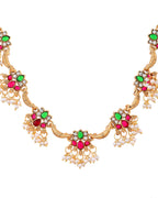 VOJ Gold Tone Multi Colour Floral Necklace Set | Grocsy