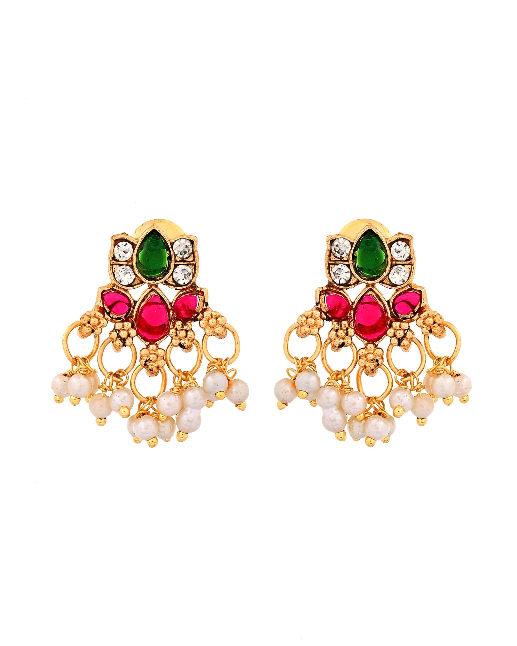 VOJ Gold Tone Multi Colour Floral Necklace Set | Grocsy