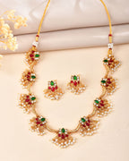VOJ Gold Tone Multi Colour Floral Necklace Set | Grocsy