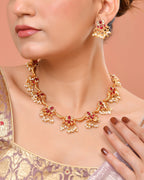 VOJ Gold Tone Ruby Red Floral Necklace Set | Grocsy