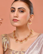 VOJ Gold Tone Ruby Red Floral Necklace Set | Grocsy