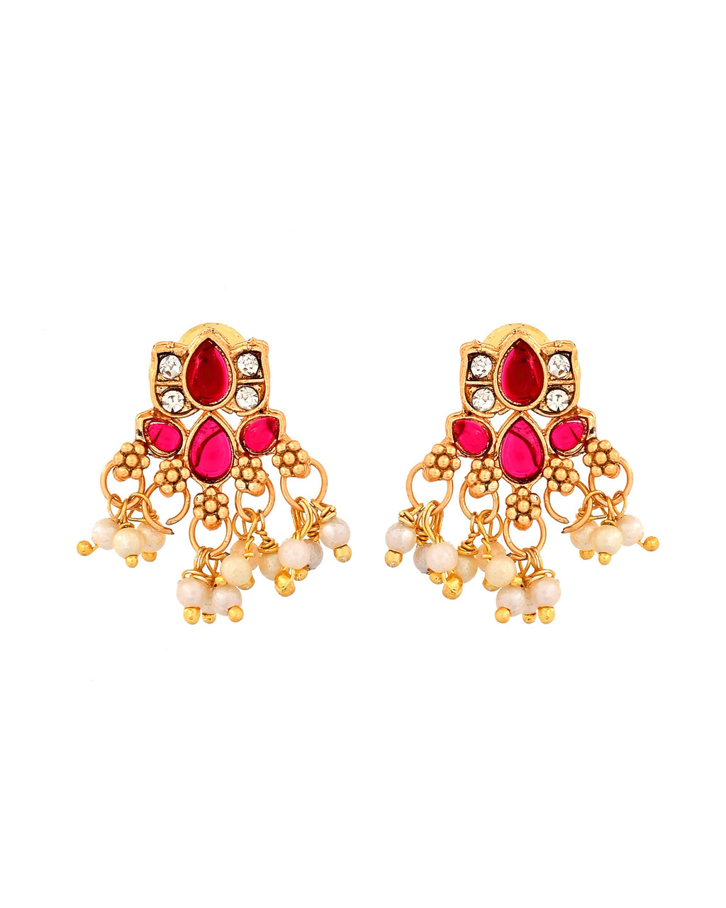 VOJ Gold Tone Ruby Red Floral Necklace Set | Grocsy