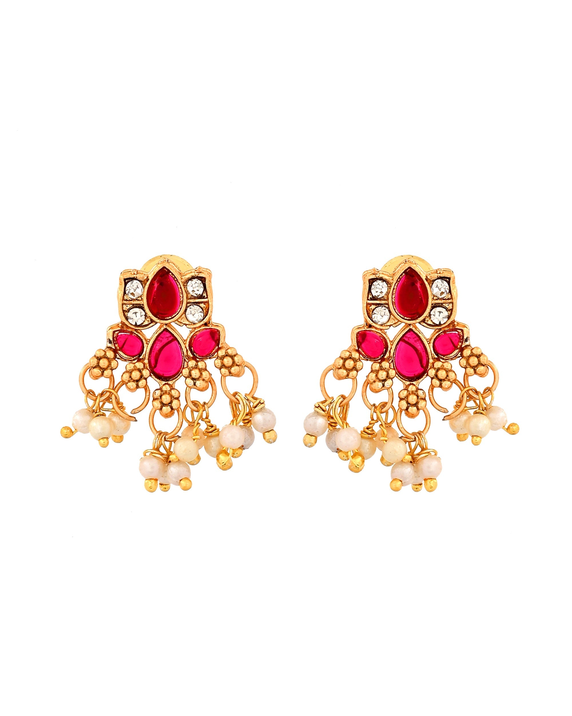 VOJ Gold Tone Ruby Red Floral Necklace Set | Grocsy
