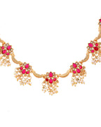 VOJ Gold Tone Ruby Red Floral Necklace Set | Grocsy