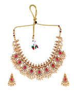 VOJ Gold Plated Ruby Red Stone Oval Jewellery Set | Grocsy