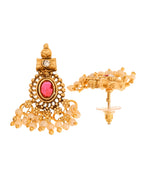 VOJ Gold Plated Ruby Red Stone Oval Jewellery Set | Grocsy