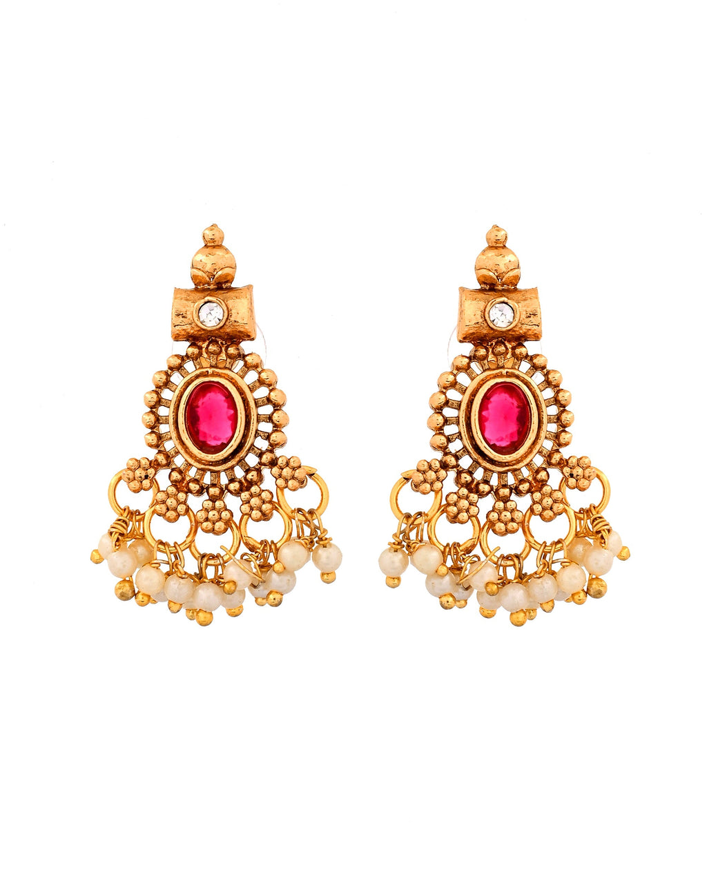 VOJ Gold Plated Ruby Red Stone Oval Jewellery Set | Grocsy