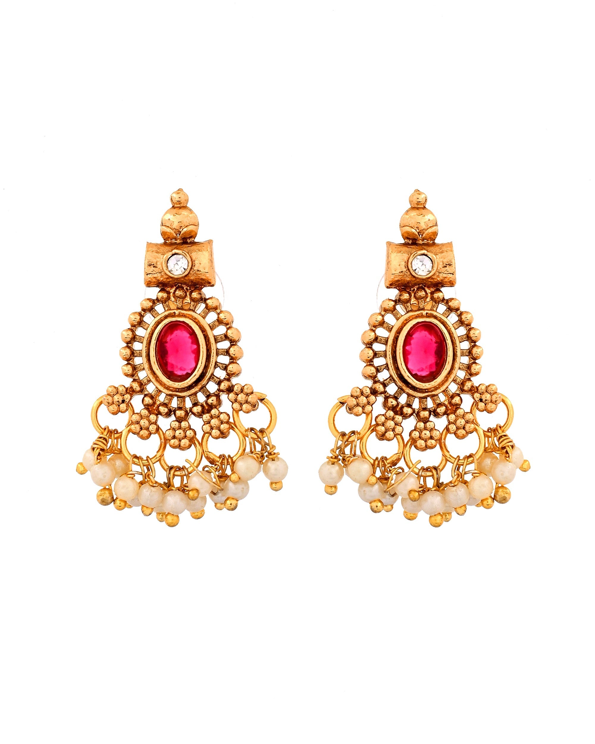 VOJ Gold Plated Ruby Red Stone Oval Jewellery Set | Grocsy