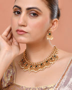 VOJ Gold Plated Green Stone Oval Jewellery Set | Grocsy