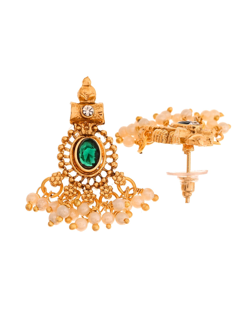 VOJ Gold Plated Green Stone Oval Jewellery Set | Grocsy