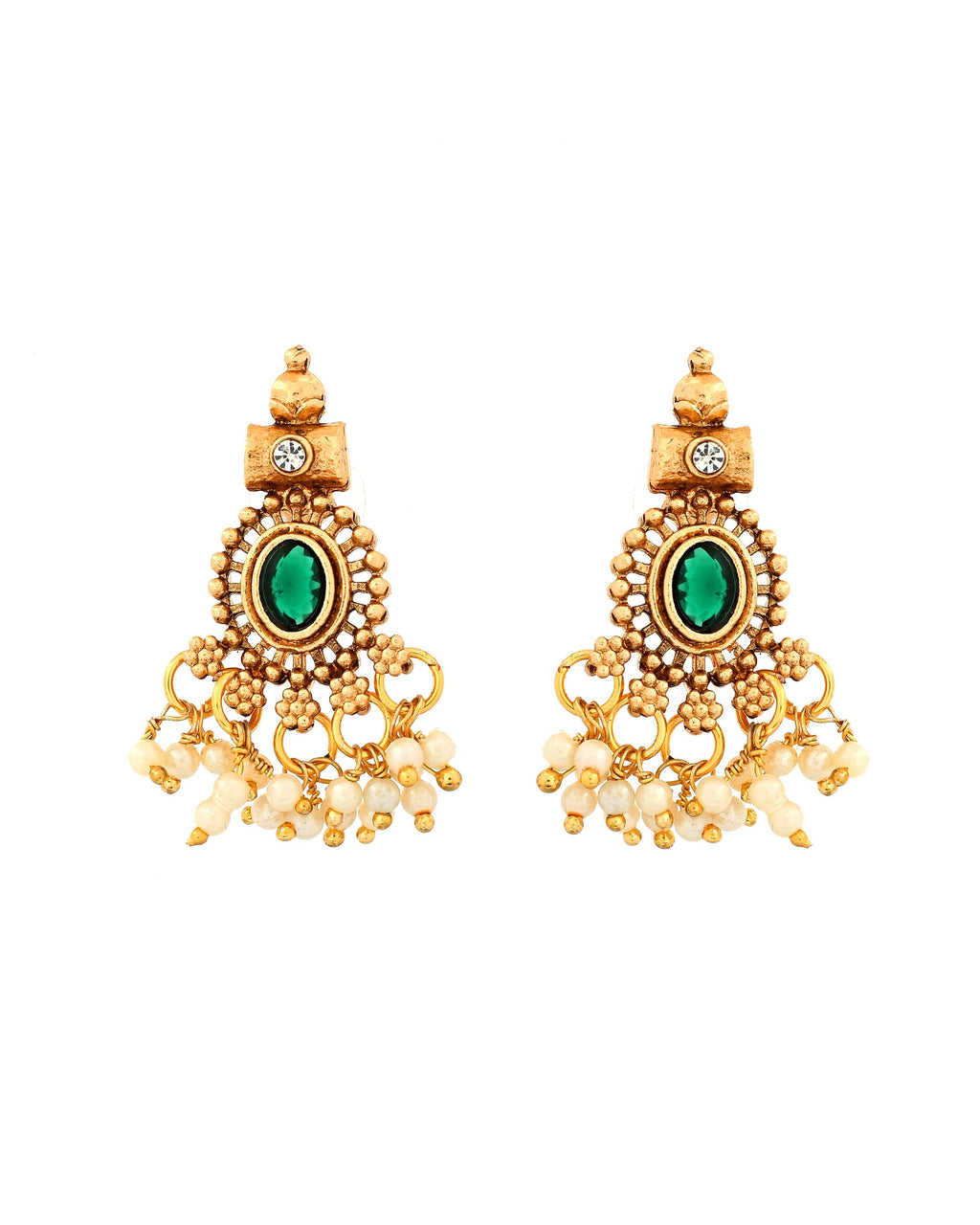 VOJ Gold Plated Green Stone Oval Jewellery Set | Grocsy