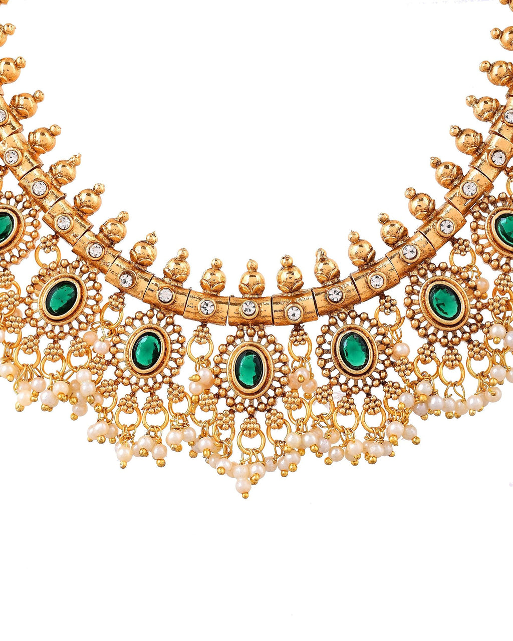VOJ Gold Plated Green Stone Oval Jewellery Set | Grocsy