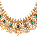 VOJ Gold Plated Green Stone Oval Jewellery Set | Grocsy