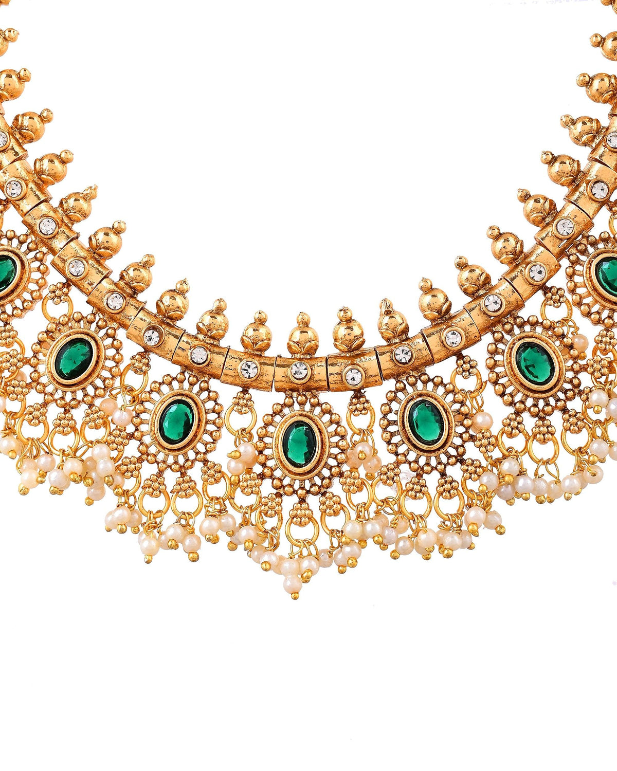 VOJ Gold Plated Green Stone Oval Jewellery Set | Grocsy