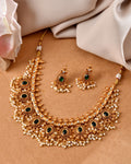 VOJ Gold Plated Green Stone Oval Jewellery Set | Grocsy