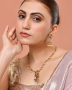 VOJ Gold Plated Antique Design Ruby Red Jewellery Set | Grocsy