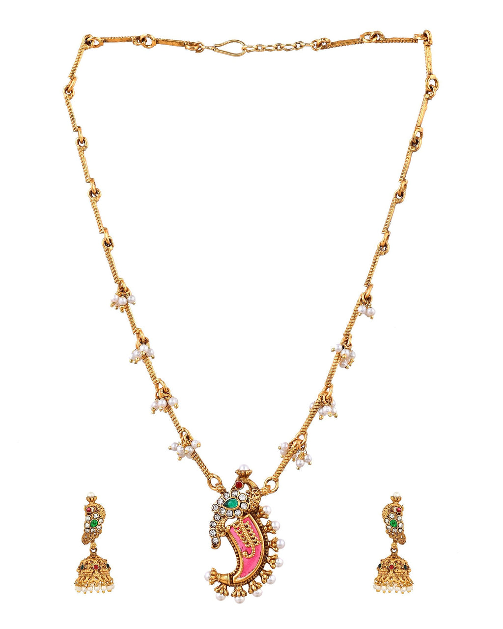 VOJ Gold Plated Antique Design Ruby Red Jewellery Set | Grocsy