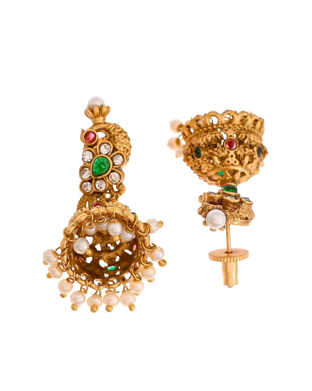 VOJ Gold Plated Antique Design Ruby Red Jewellery Set | Grocsy