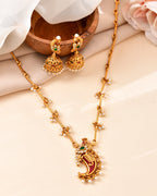 VOJ Gold Plated Antique Design Ruby Red Jewellery Set | Grocsy