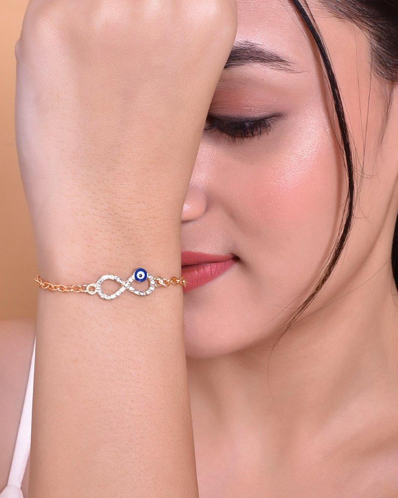 VOJ Gold-Polished Evil Eye Charm Bracelet