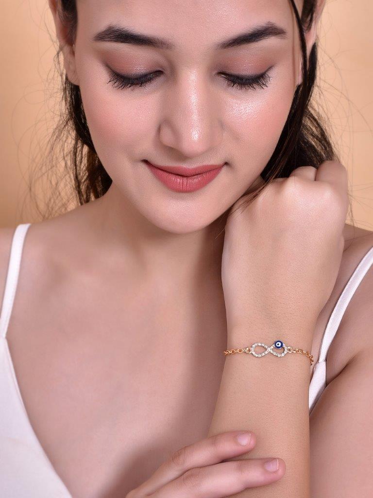 VOJ Gold-Polished Evil Eye Charm Bracelet