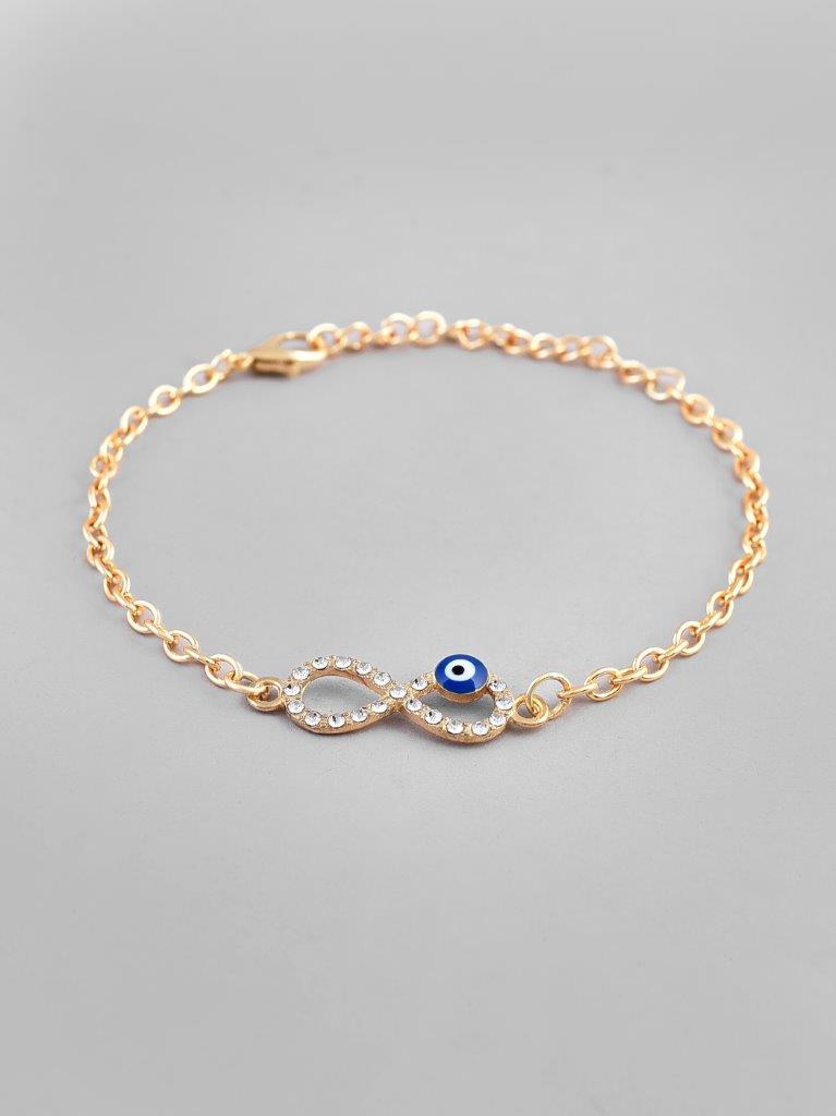 VOJ Gold-Polished Evil Eye Charm Bracelet