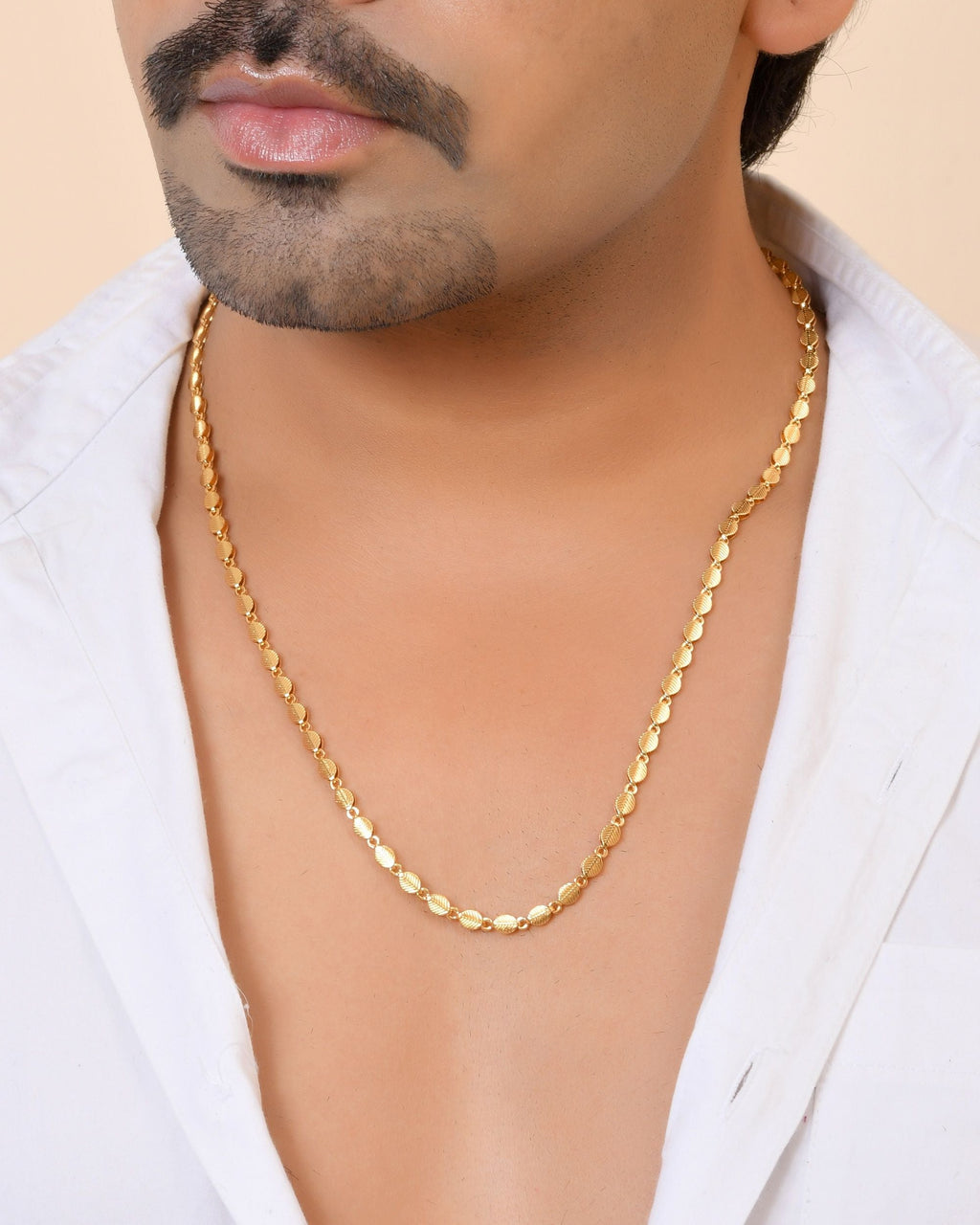 VOJ Gold Plated Oval Leaf Shaped Chain For Men | Grocsy