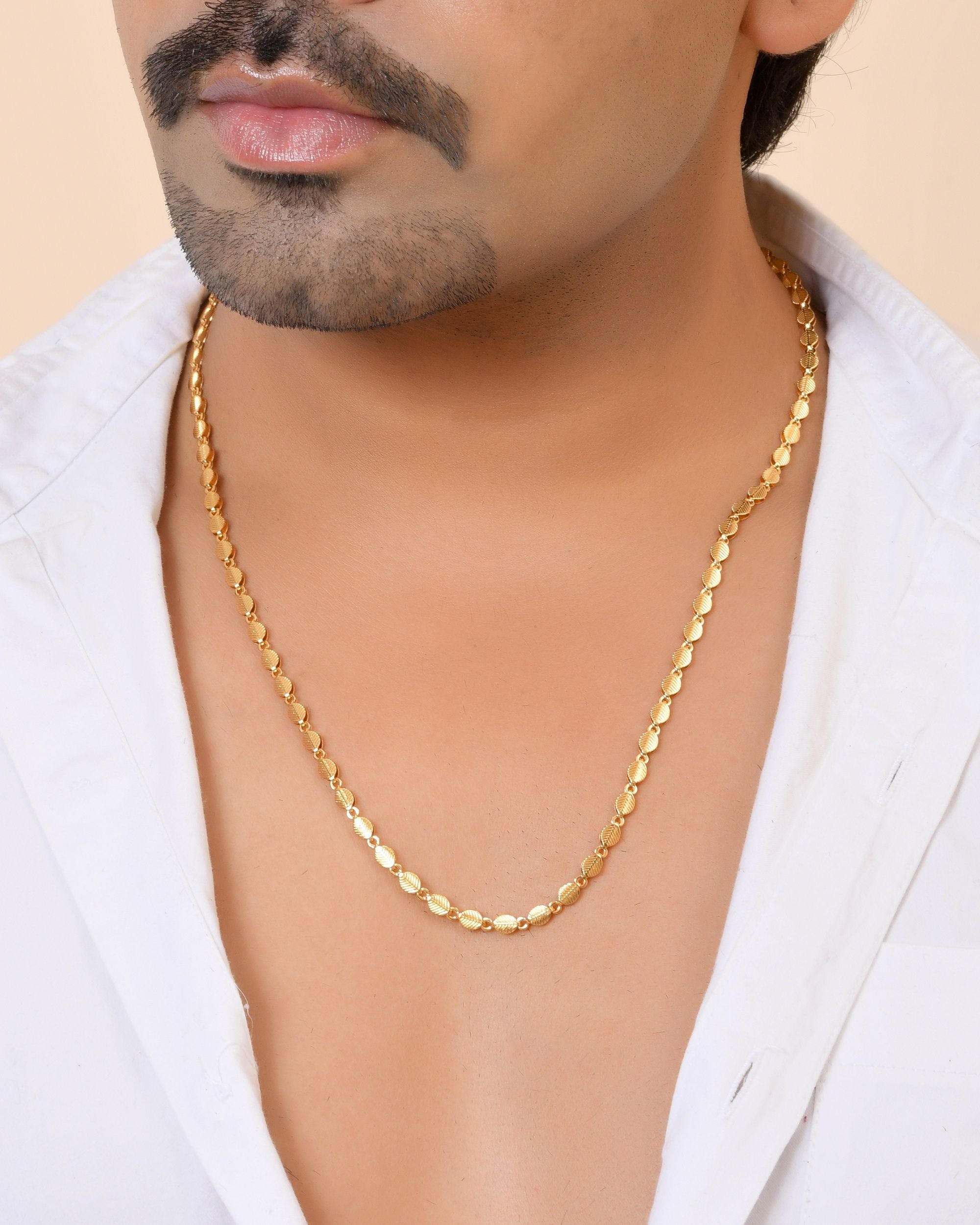 VOJ Gold Plated Oval Leaf Shaped Chain For Men | Grocsy