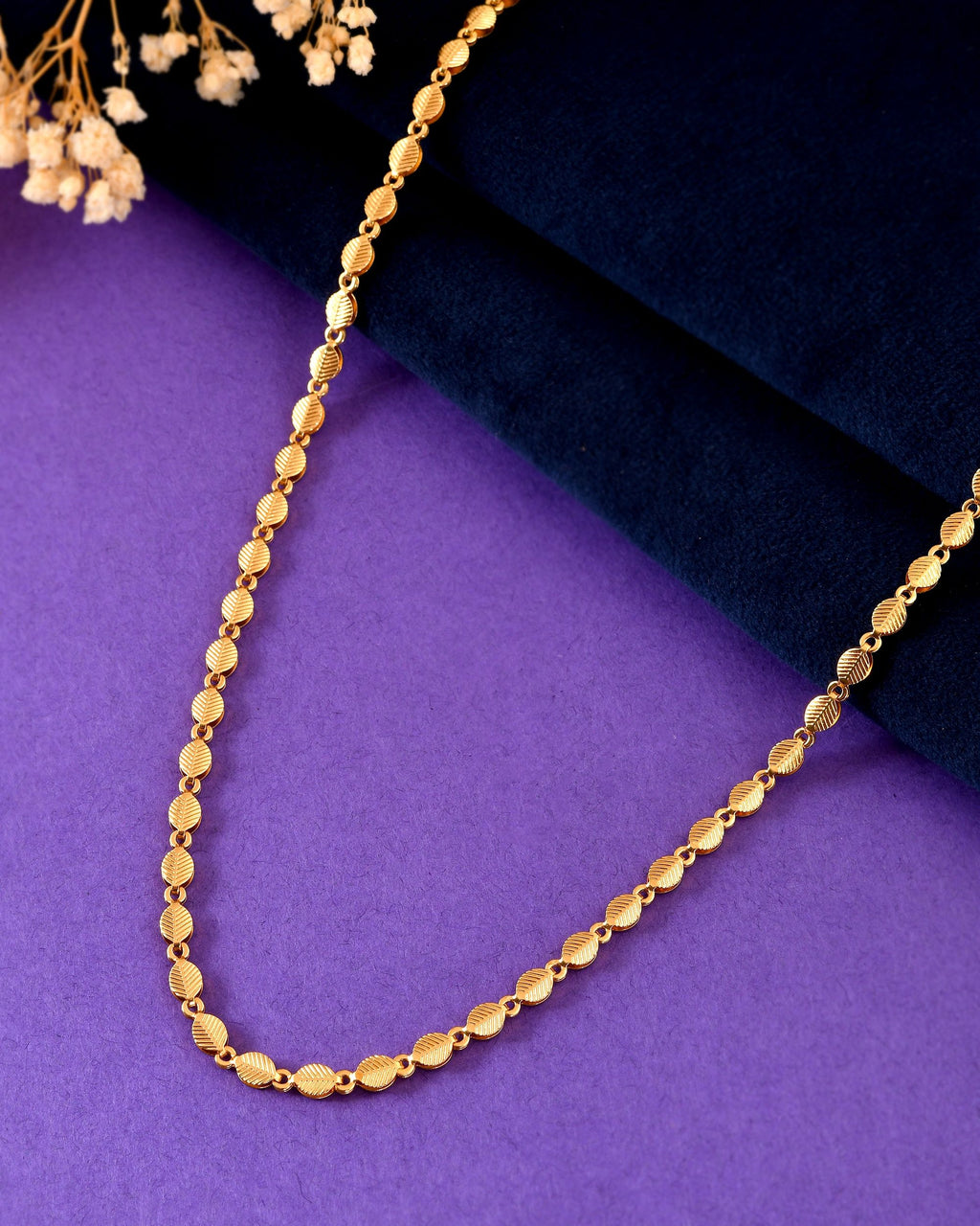 VOJ Gold Plated Oval Leaf Shaped Chain For Men | Grocsy