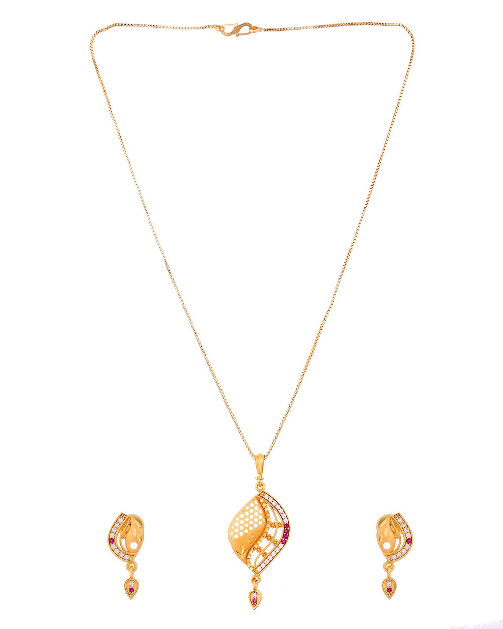 VOJ Gold Plated Simple Chain With Pendant And Earrings Set | Grocsy