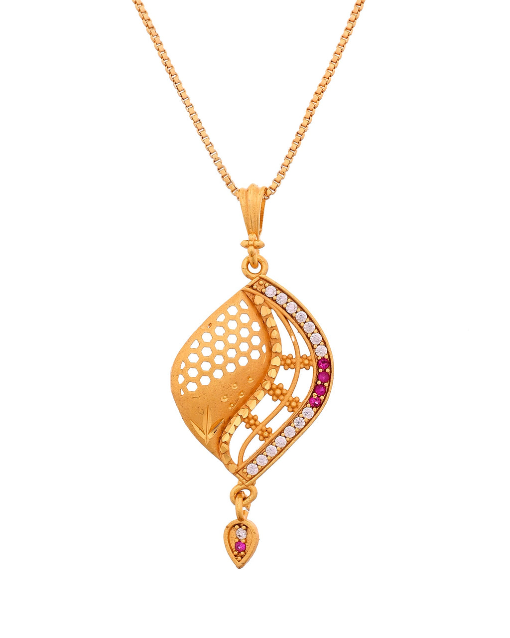 VOJ Gold Plated Simple Chain With Pendant And Earrings Set | Grocsy