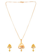 VOJ Gold Plated Floral Design Triangular Pendant With Chain And Earrings Set | Grocsy